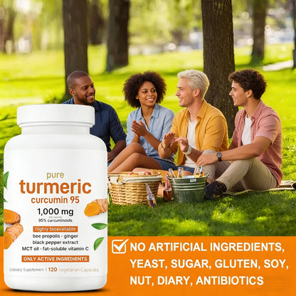 Herbal Supplement Turmeric Curcumin 1000mg per Serving with Ginger Black Pepper Bee Propolis, 120 Vegetarian Capsules