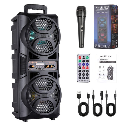 Portable Wireless PA Speaker System Dual 6.5" Subwoofer 3000W Bluetooth TWS Karaoke Outdoor Party Speaker with Microphone LED Light AUX USB FM Remote Control