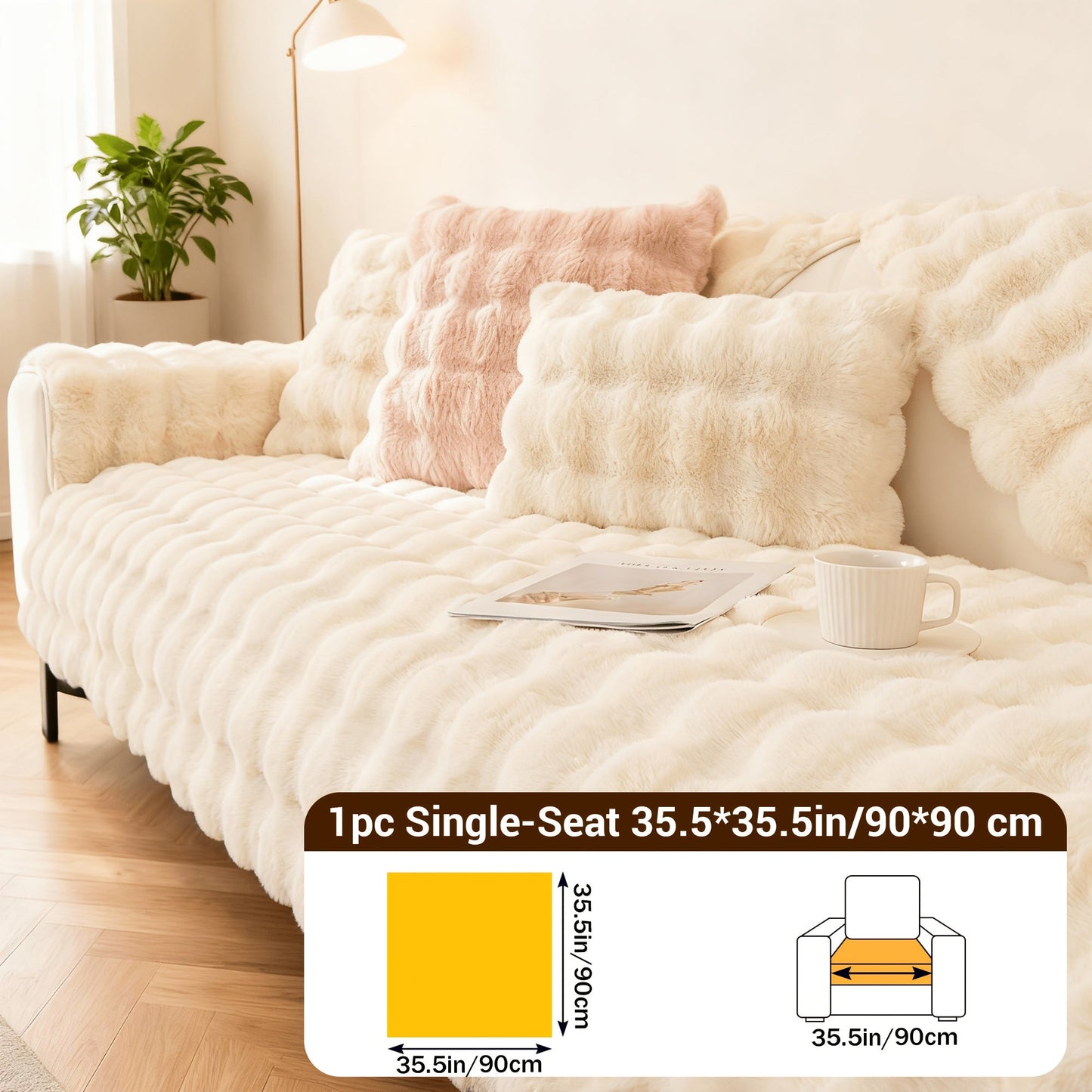 Sofa Cover Bubble Faux Rabbit Fur Panels with Silicone Non-Slip Backing for Seat, Armrest or Backrest