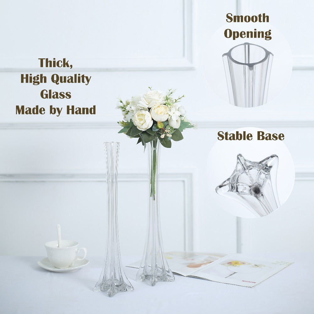 Eiffel Tower Vase Pack of 12 – Tall Glass Flower Vases for Wedding Centerpiece, Event Table Decor, Floral Arrangements & Party Decoration, Clear Black White, 12" 16" 20" 24" Sizes