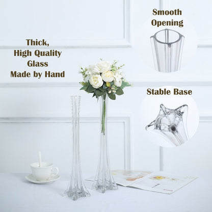 Eiffel Tower Vase Pack of 12 – Tall Glass Flower Vases for Wedding Centerpiece, Event Table Decor, Floral Arrangements & Party Decoration, Clear Black White, 12" 16" 20" 24" Sizes
