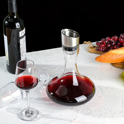 One-Thousand-Milliliter Clear Glass-Style Wine Decanter with Stainless-Steel-Style Aerator