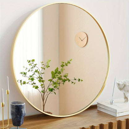 Round Wall Mirror Aluminum Alloy Frame – Modern Circle Mirror for Bedroom, Bathroom & Living Room, Tempered Glass, Black & Gold, 20in 28in 30in 36in