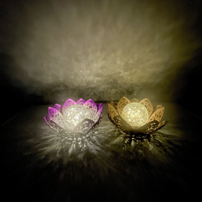 Solar Garden Light Lotus Flower with Cracked Glass Globe, IPX4 Rating and Three Color Options