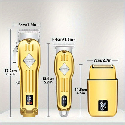 Hair Clippers & Trimmers Three-Piece Set with Full-Size Clipper, T-Blade Detailer, Foil Shaver and LCD Displays