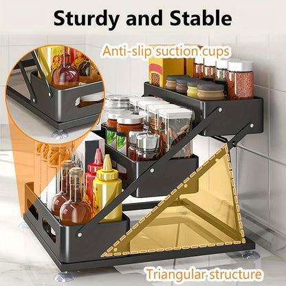 Three-Tier Foldable Spice Rack Organizer in Black or White with Front Rails and Side Supports