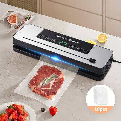 Countertop Vacuum Food Sealer with 65kPa Marking, Integrated Bag Cutter, Hose Port and 10 Bags