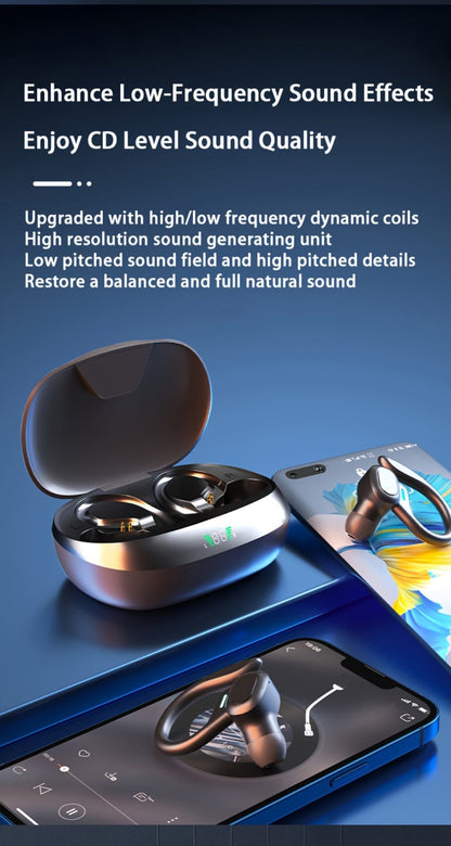 Wireless Earbuds Bluetooth 5.4 Open-Ear Sport Hooks with 24-Hour Playtime and LED Case for Running