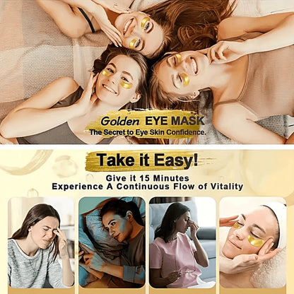 30-Pair ALIEORY Gold-Tone Under-Eye Patch Box with Individual Pouches and Collagen and Hyaluronic Acid Wording