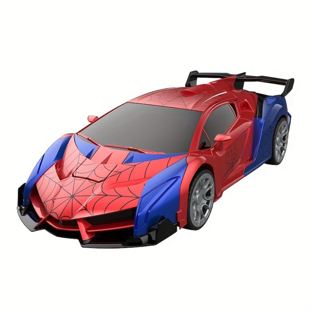 Remote Control Car, 1:18 Transforming Robot Model with Police or Spider Theme, One-Button Change, LEDs and 360° Drift