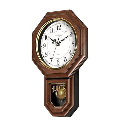 Two-Piece Octagonal Pendulum Wall Clock Set with 30 x 45 cm Frame and Brown or Mahogany-Colored Finish
