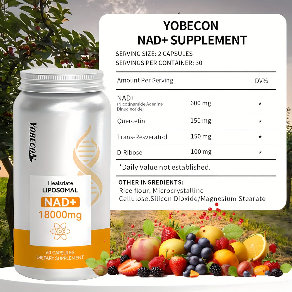 NAD+ Booster Liposomal 18000mg with Quercetin, Trans-Resveratrol & D-Ribose for Energy, Focus, Anti-Ageing & Antioxidant Support, High Absorption Formula for Men & Women