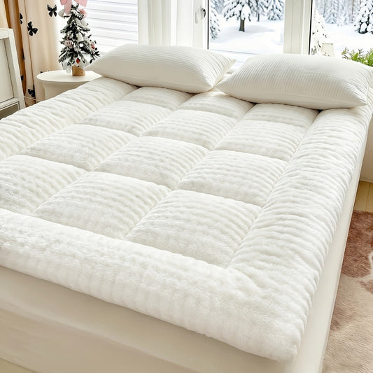 Quilted Mattress Topper Fluffy Flannel Bubble – Breathable Fiber Fill Foldable Sleeping Pad 2.36–3.15" Thick for Twin Full Queen King Bed