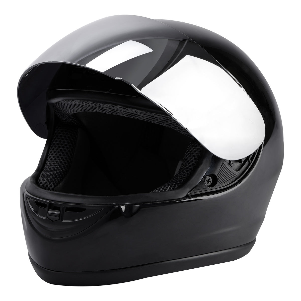 Motorcycle Helmet TCMT Gloss Black Full-Face Shell with Clear Shield, Large Variant, Padded Interior and Rear Vents