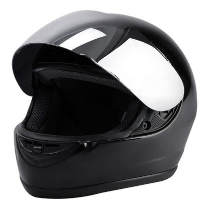 Motorcycle Helmet TCMT Gloss Black Full-Face Shell with Clear Shield, Large Variant, Padded Interior and Rear Vents