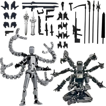 Two-Piece Multi-Joint Robot Figure Set with Tentacle Arms, Display Parts and Five Color Options