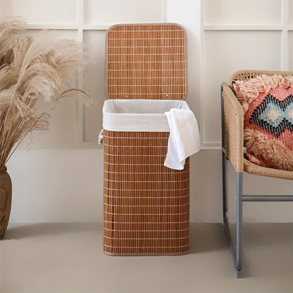 Upgrade or Ordinary Rectangular Collapsible Laundry Hamper with Slatted Body, Lid and Side Handles