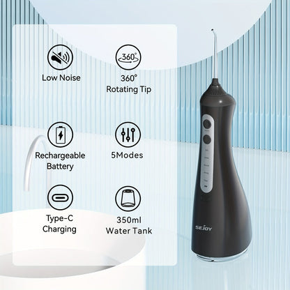 350 ml Cordless Water Flosser Kit with Six Jet Tips, Five Mode Labels, USB Cable and Manual