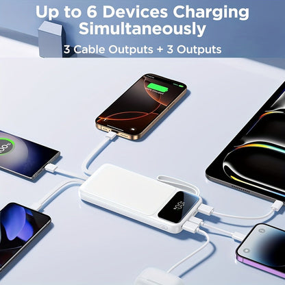 20000mAh Power Bank with Four Built-In Cable Leads, 20W Marking, Percentage Display and Three Colors