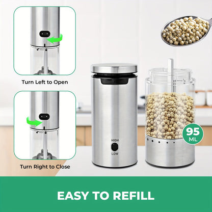 Electric Pepper Grinder Set USB-C Rechargeable with LED Light Ceramic Core Adjustable for Grilling, Camping and Outdoor Meals