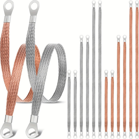 Engine Ground Strap Kit 12Pcs – 10/15/20 Inch Braided Copper Grounding Cable with Ring Terminals for Universal Car, Truck & SUV