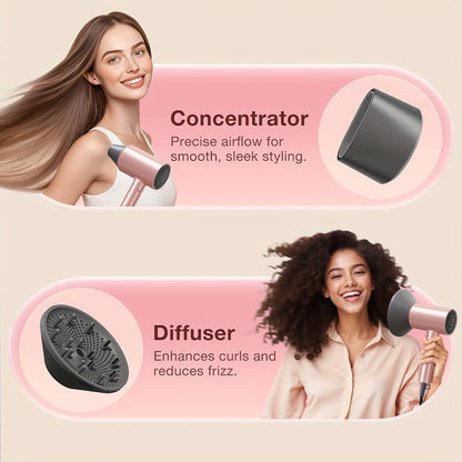 1875W Ionic Travel Hair Dryer Foldable with Diffuser & Concentrator Nozzle — Brushless Motor, 3 Heat Settings, 2 Speeds, Fast Drying Compact Blow Dryer for All Hair Types, Pink or Gray