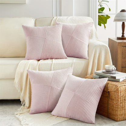Four-Piece Corduroy Pillow Cover Set, 18 x 18 Inches with Striped, Panel and Pinwheel Textures