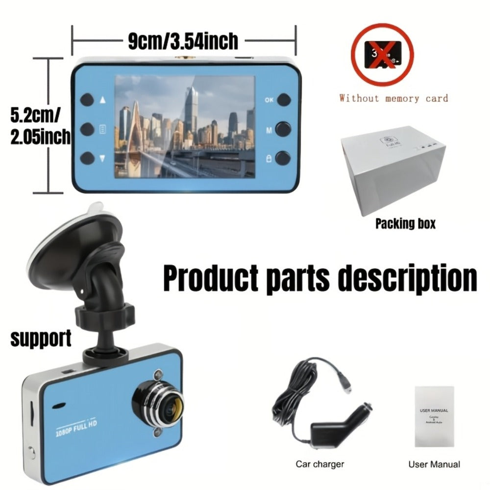 1080P Dash Cam with Night Vision & Loop Recording – 2.2" Car DVR Camera, Suction Cup Mount, Single Lens, No SD Card Required, Available in 4 Colors