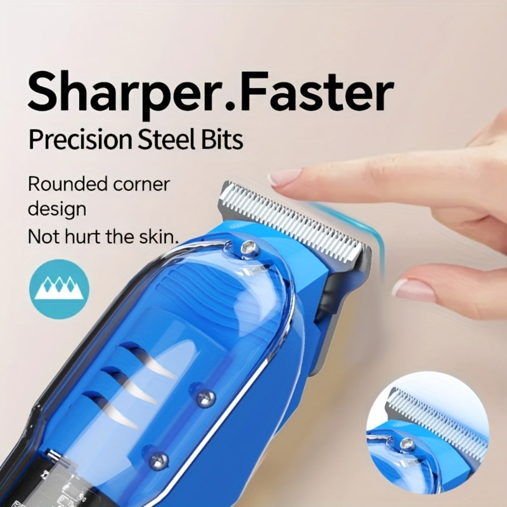 Hair Clipper Transparent-Shell Cordless Trimmer with LED Battery Display, USB Charging and Five Colors