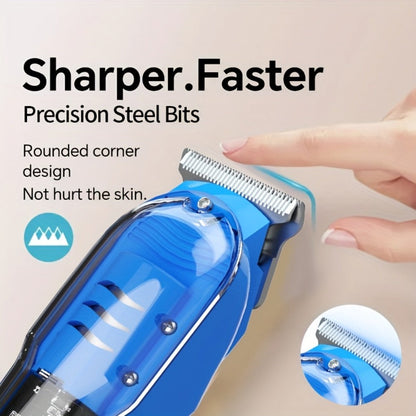 Hair Clipper Transparent-Shell Cordless Trimmer with LED Battery Display, USB Charging and Five Colors