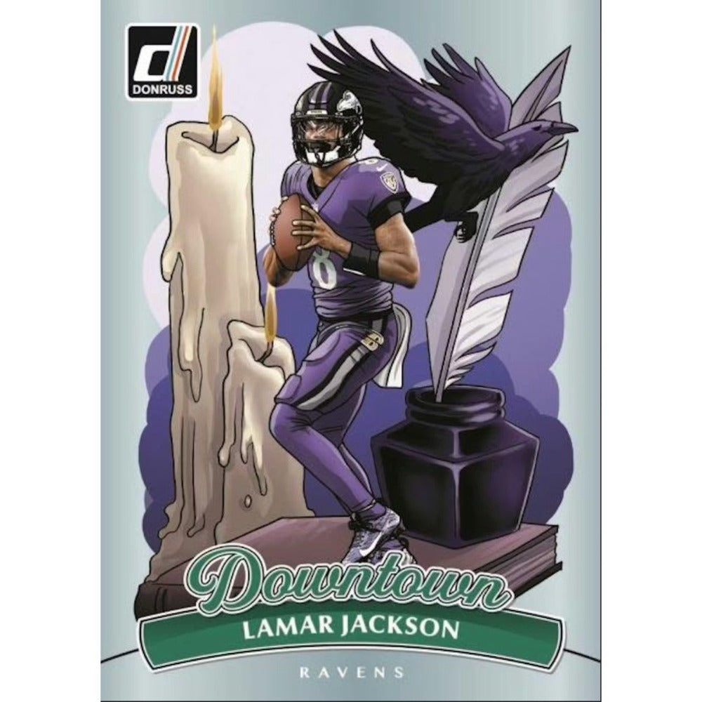 Donruss Football Trading Card Holiday Tin and Jumbo Value Pack Bundle, 2025 with Three Press Proof Purple Cards