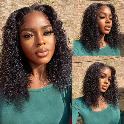 Jerry Curl Human-Hair Lace Closure Wig in Black with 14, 16, 18, 20 or 24-Inch Length Options