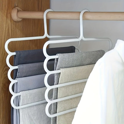 Five-Layer Vertical Pants Hanger Set with Five Blue Multi-Tier Racks for Closet Storage and Scarves