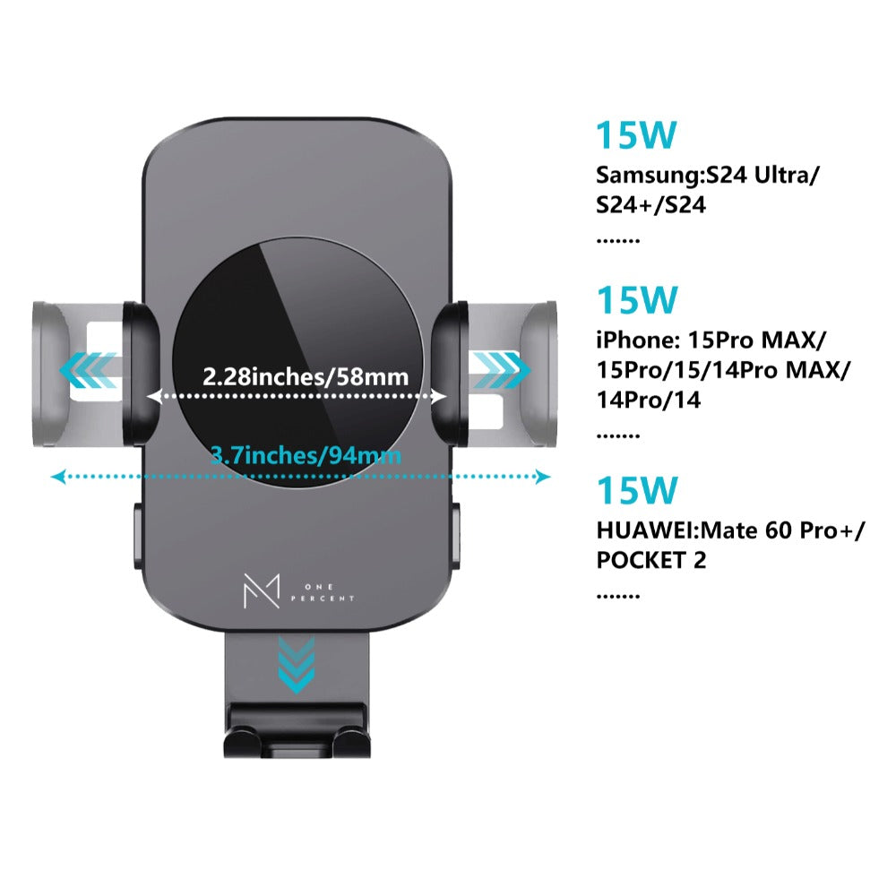 4-Color Wireless Car Charger Mount 15W Qi Auto-Clamping – Fast Wireless Charging Phone Holder for iPhone 17 16 15 14 13 12 11 Pro Max, Samsung Galaxy S24 S23 S22 S21 & All Qi Phones | Black Blue Red Gold