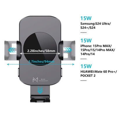 4-Color Wireless Car Charger Mount 15W Qi Auto-Clamping – Fast Wireless Charging Phone Holder for iPhone 17 16 15 14 13 12 11 Pro Max, Samsung Galaxy S24 S23 S22 S21 & All Qi Phones | Black Blue Red Gold
