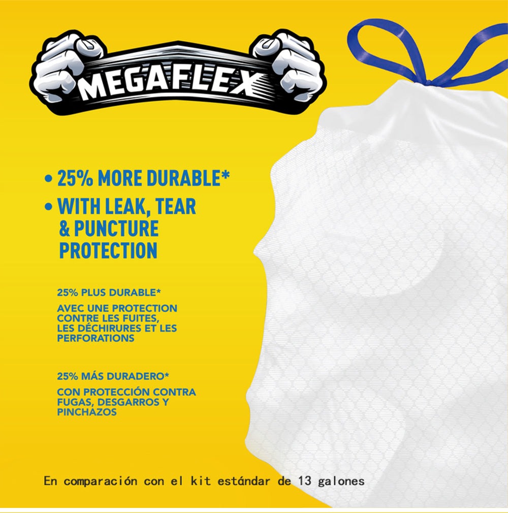 White Drawstring Kitchen Trash Bags, 13-Gallon 150-Count Pack in Three Rolls with Exact Checkout Configuration