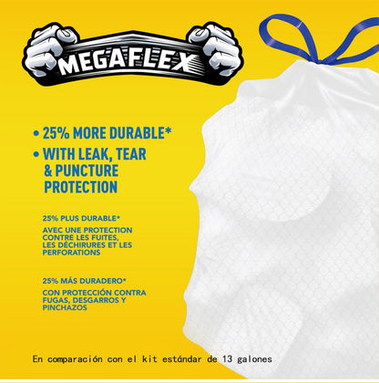 White Drawstring Kitchen Trash Bags, 13-Gallon 150-Count Pack in Three Rolls with Exact Checkout Configuration