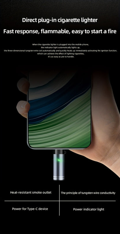 USB Type-C Electric Lighter – Aluminum Alloy Flameless Rechargeable Lighter, No Battery, Windproof – Ideal for Daily Use, Travel & Carry-On Airplane Safe