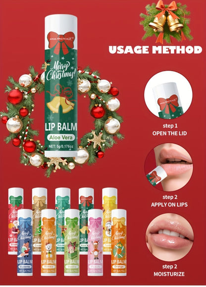 Moisturizing Lip Balm Set 10-Pack with Vitamin E — MISS FACTORX Natural Look Lipstick Collection for Women, Hydrating & Nourishing, All Skin Types, Christmas Holiday & Valentine's Day Gift