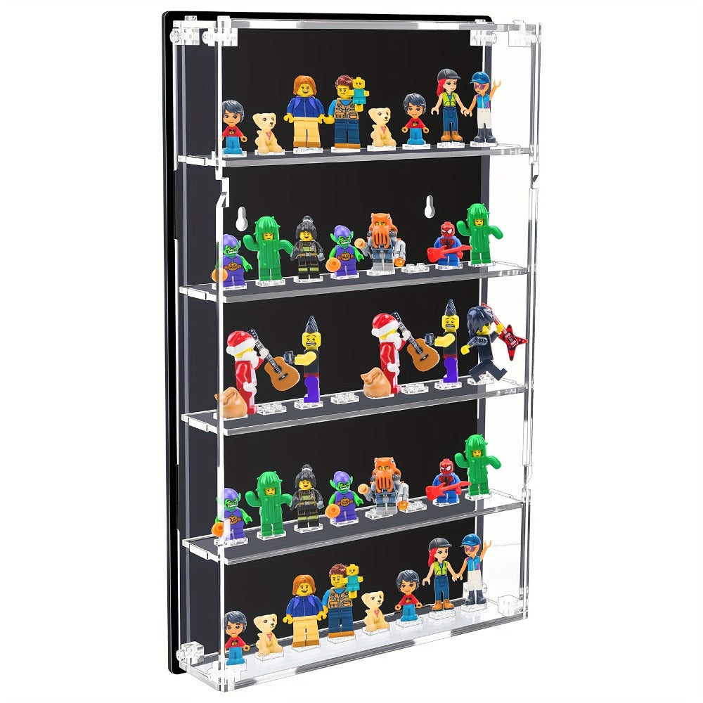 Five-Tier Wall-Mounted Clear Acrylic Figure Display Case with Built-In Stands and Mounting Hardware