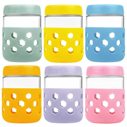 Wide Mouth Mason Jar Set, Six 16oz Glass Containers with Lids and Optional Protective Silicone Sleeves