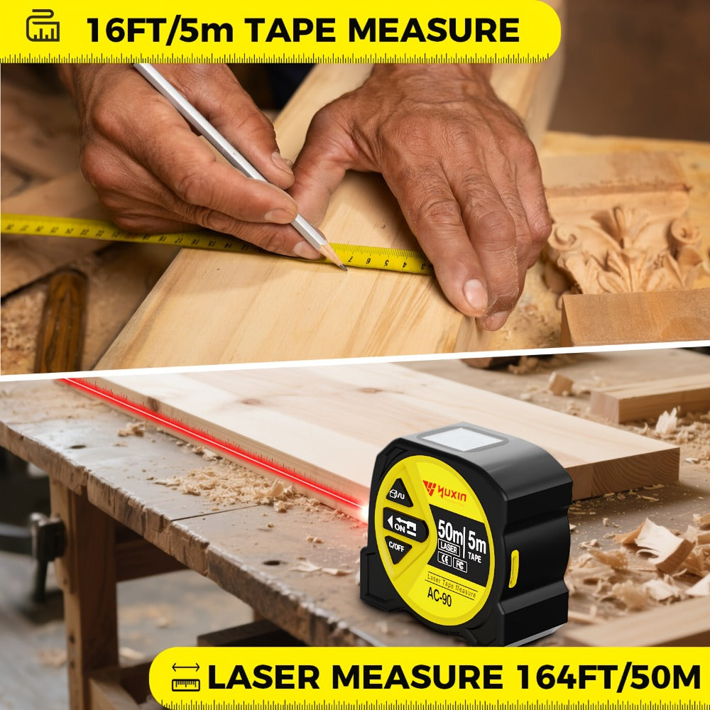 Laser Tape Measure 3-in-1 Digital Distance Meter 50M 165ft High Precision Infrared Rangefinder Smart HD Display USB Charging M In Ft Unit Switching Portable Measuring Tool