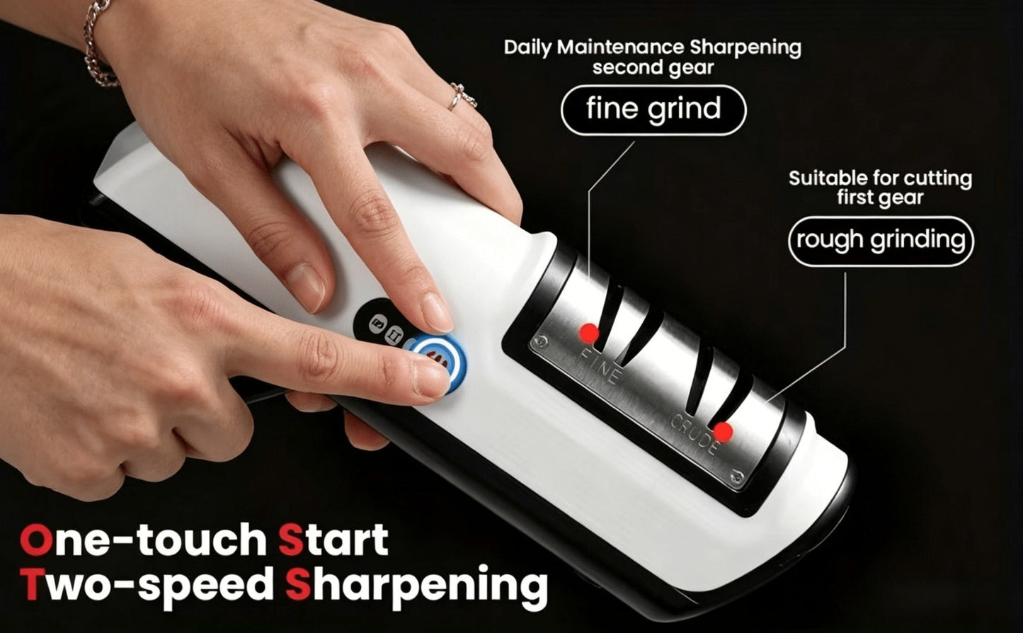 USB-Rechargeable Electric Knife Sharpener with Two Guided Slots in Upgraded Black or Yellow Models
