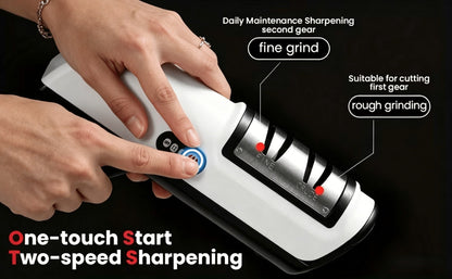 USB-Rechargeable Electric Knife Sharpener with Two Guided Slots in Upgraded Black or Yellow Models