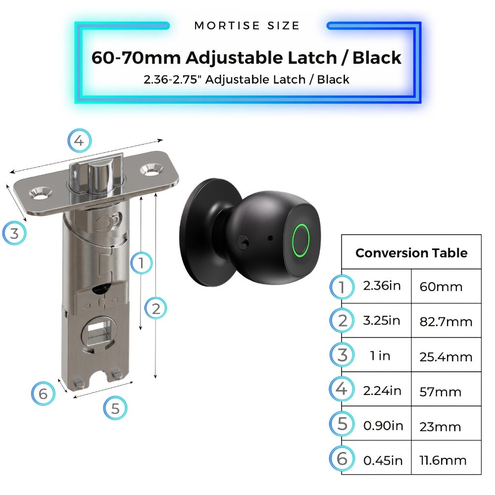 Wireless Smart Door Knob Lock with Fingerprint & App Control - 3-in-1 Biometric Keyless Entry, Auto-Lock, Remote Access Management for Bedroom, Home, Hotel & Office, Easy DIY Install, Black