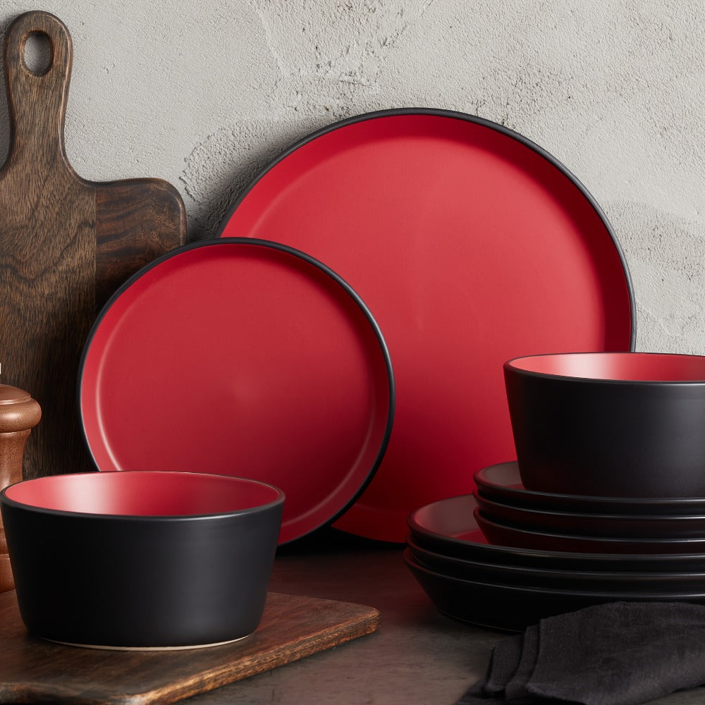 Ceramic Dinnerware Set for 4 – Porcelain Plates Bowls Cups Matte Finish Dishwasher Microwave Oven Safe Stoneware Tableware Scratch Resistant for Restaurant Kitchen Wedding Anniversary Gift