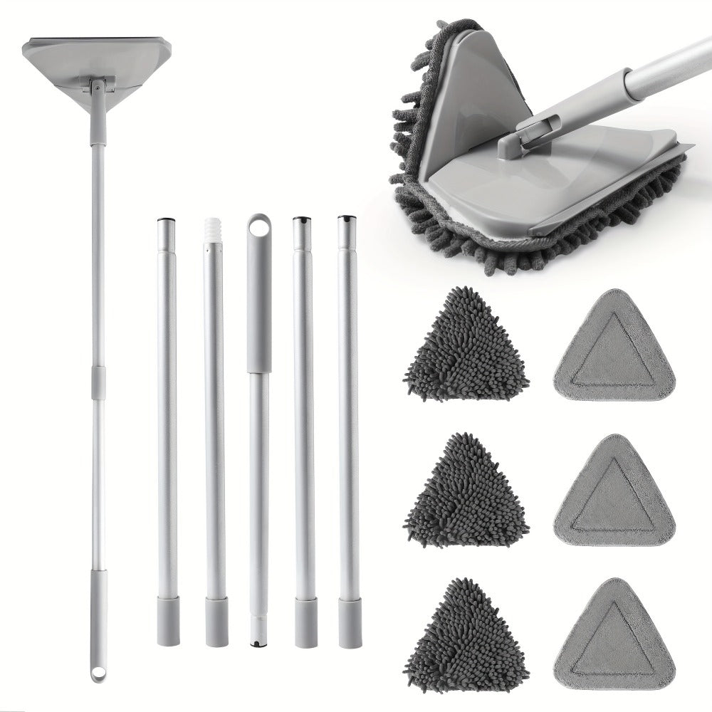 Long Handle Wall Mop 82 Inch Ceiling Floor Baseboard Cleaner Tool with Squeegee & 6 Replacement Microfiber Pads for Walls Windows