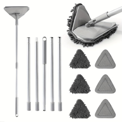 Long Handle Wall Mop 82 Inch Ceiling Floor Baseboard Cleaner Tool with Squeegee & 6 Replacement Microfiber Pads for Walls Windows