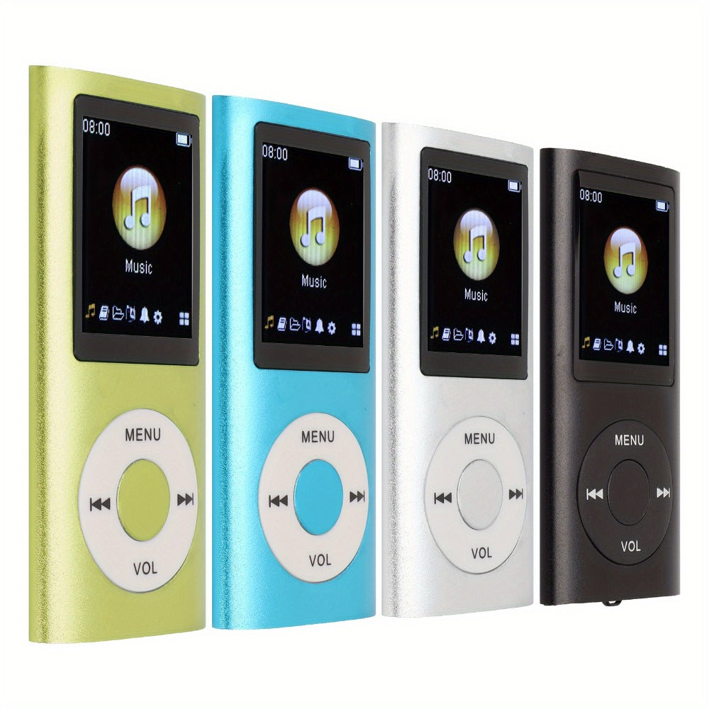 Slim MP3 Player with 64GB Card Support, 1.8-Inch LCD, Earphones and Cable in Silver, Black, Blue or Green