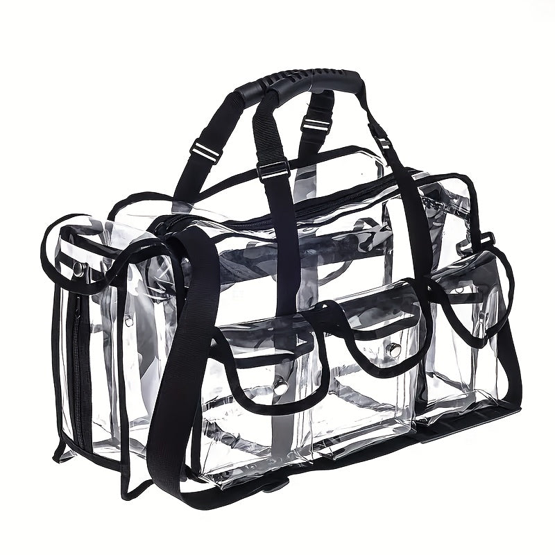 Clear Multi-Pocket Tote Bag with Black Trim, Dual Handles and Protected Fashion, Simple or Portable Styles